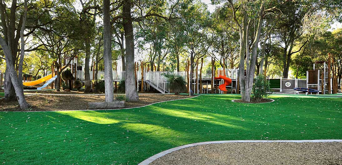 Greenery and slides at the Kwinana Adventure Park