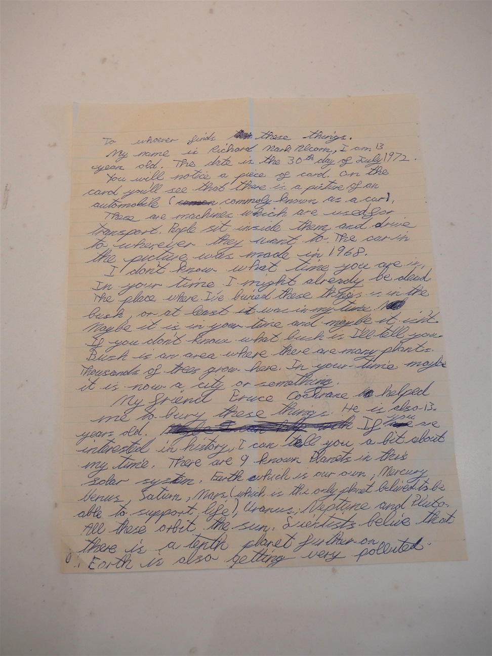 A handwritten letter from a time capsule.