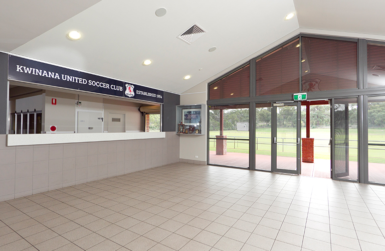 The interior of the Thomas Kelly Pavilion, with a glimpse of the kiosk area.